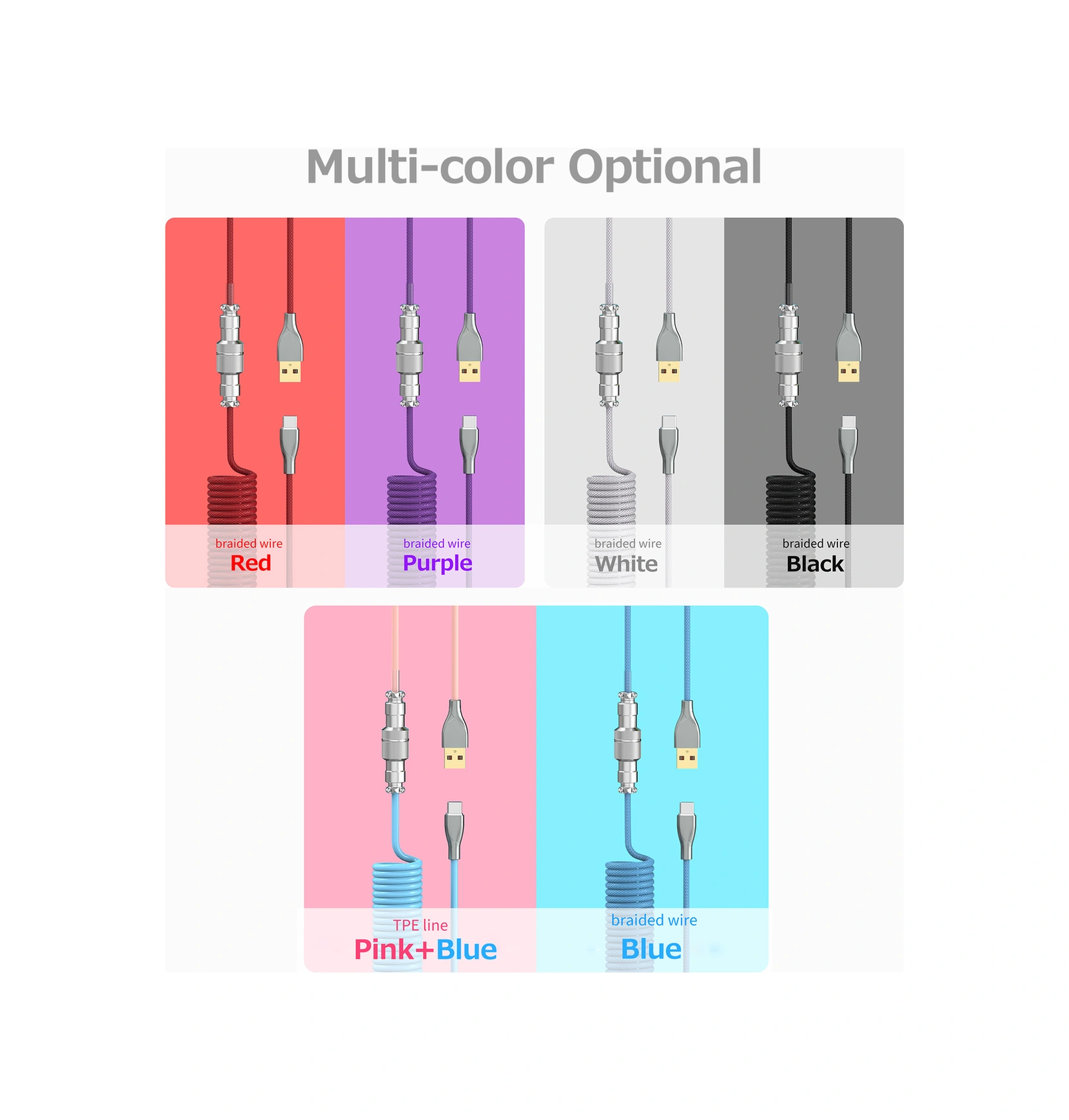 Qingmipy Mekanik Klavye İçin Genişletilebilir Nilon Örgü Kablosu - Usb'den Type-c'ye Çevirici Beyaz