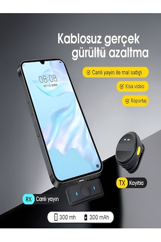 Lightining Girişli 300mah Dijital Göstergeli 2.4g Kablosuz Çift Yaka Mikrofonu Pro++