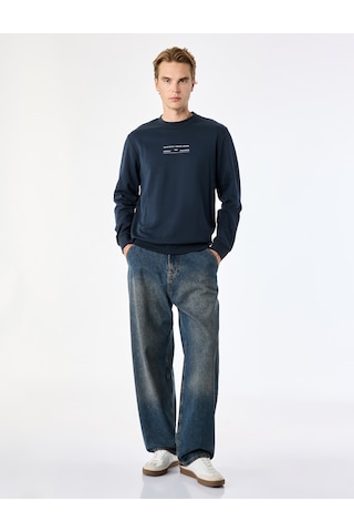 Koton Bisiklet Yaka Pamuklu Uzun Kollu Baskılı Sweatshirt Lacivert 7wam70049mk