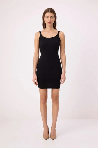 Benerly Kadın Kolsuz Havuz Yaka Bodycon Mini Elbise Kalın Askılı Ribana E Siyah