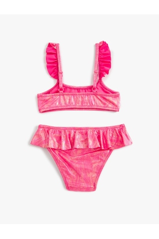 Koton Bikini Takımı Parlak Askılı Fırfırlı Fuşya 4skg00011mm Fuşya