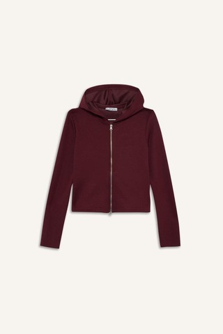 Defacto Slim Fit Dar Kesim Kapüşonlu Modal Fermuarlı Sweatshirt F7651ax25aubr115 Bordo-br115
