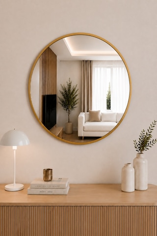 Effe Gold Metal Çerçeveli 60 Cm Yuvarlak Ayna