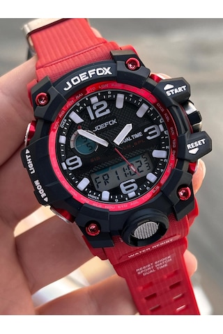 Joefox Digital Ve Analog 2 Yıl Garantili Kronmetre+takvim+alarm+aydınlatma Erkek Kol Saati Joe.bk18 Siyah - Kırmızı