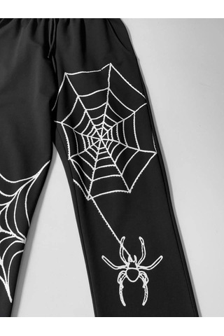 İki İplik Kumaş Örümcek Baskılı Esofman - Siyah Siyah