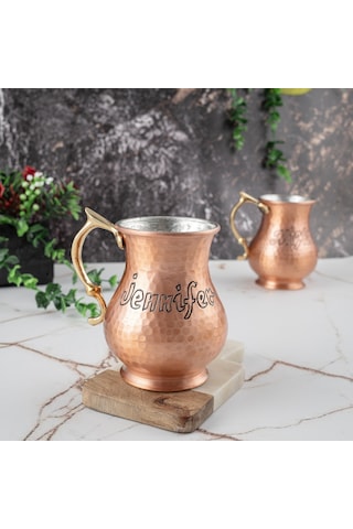 Dmt Copper Home Gaziantep Bakırdan El Dövmesi İsimli Kupa Bardak Hediyelik İsme Özel Kalaylı Bakır
