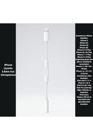 Apple Uyumlu iPhone  Lightning To 3.5mm Aux Kulaklık Dönüştürücü Adaptör - Müzik Ve Ses Kontrol Destekli
