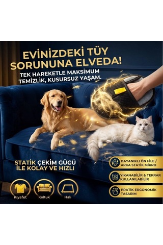 Evcil Hayvan Tüy Temizleme Eldiveni, Statik Mikro Tüy Toplayıcı Kedi Köpek Tüyü İçin Koltuk, Halı Ve