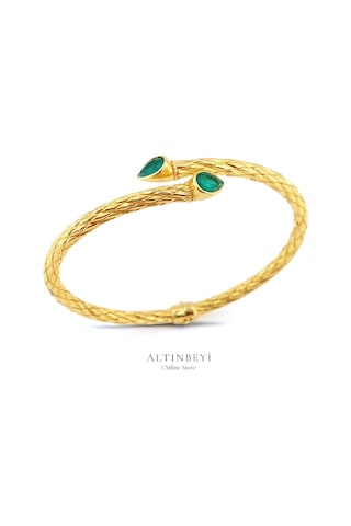 Altınbeyı 22 Ayar Altın Kelepçe Bilezik Yeşil Taşlı 11.50 Gram Aby22klp004