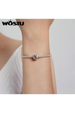 Wostu Kaplama Altın Gül Çelenk Kalp Şeklinde 925 Ayar Gümüş Göz Alıcı Boncuk Fit Orijinal Bilezik Bileklik Dıy Güzel Takı Altın - Gümüş