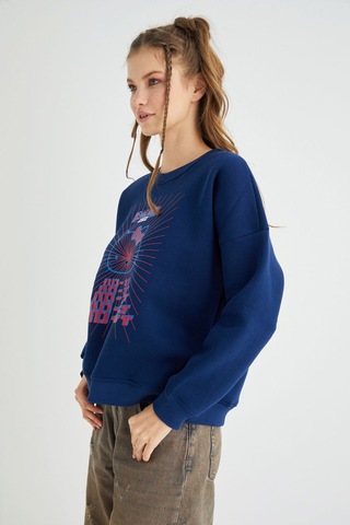 Hello Kitty Lisanslı Baskılı Kalın Lacivert Sweatshirt Renkli
