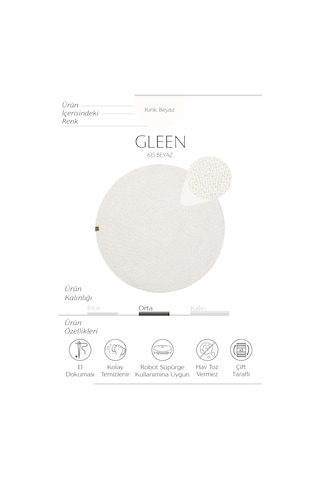 Cool Halı Glenn 615 Beyaz Banyo Halısı Yuvarlak Hol Halısı Hasır Dokulu Banyo Paspası Mutfak Halısı