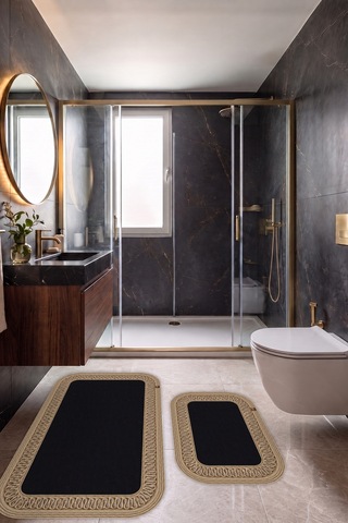 Banyo Paspası Takımı 70x110+50x70 Cm İç Trikot Siyah & Hasır