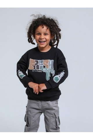Jack Lions Erkek Bebek Fresh Dokulu İnce Şardonlu 3 İplik Sweatshirt-14748 Siyah