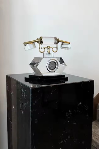 Chacha Home Kristal Ve Eskitme Metal Detaylı Antika Dekoratif Telefon Obje, Şeffaf, Zarif Tasarım