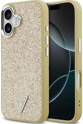 Apple Uyumlu iPhone 17 Kılıf Guess Lisanslı M-safeli Metal Kamera Çerçeveli Üçgen Logolu Glitter Gold Gold
