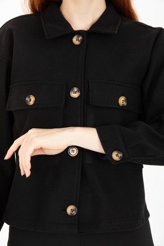 Pera Moda Çift Cepli Crop Ceket Siyah