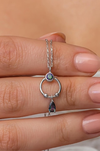 Nereze 925 Ayar Gümüş Rodyumlu Mistik Topaz Minik Damla Model Kolye