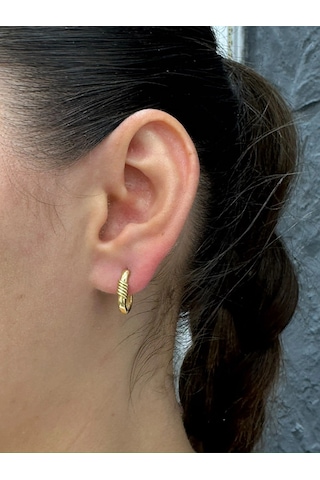 14 Ayar Altın Oval Desenli Sade Düz Küpe 1289 Gold
