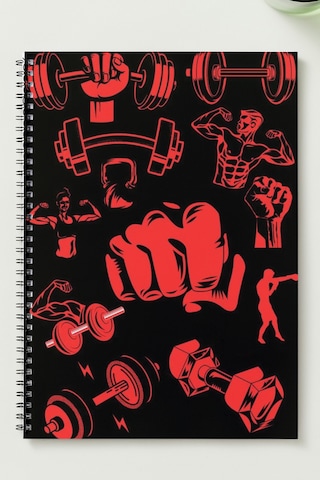 Gym A5 Metal Spiralli Çizgisiz Kalın Bristol Kapak Gym Defter Kırmızı - Siyah