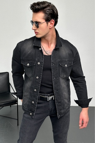 HLT Jeans Erkek Antrasit Jean Denim Standart Kalıp %100 Pamuk Cepli Düğmeli Kot Ceket 001