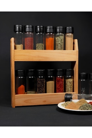 Chef Taste Cansas 12'li Baharatlık Takımı Ahşap Standlı Ahşap - Beyaz