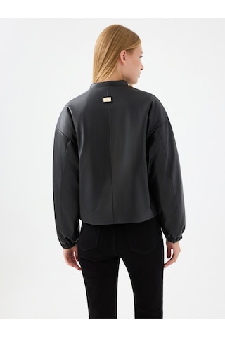 Oversize Fit Kadın Mont Pu Siyah