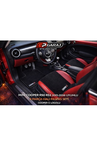 Mını Cooper R50 R53 2001-2006 Uyumlu 4 Parça Halı Paspas Seti Cooper S Logolu
