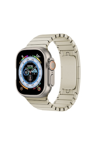 Kilifone - Apple Uyumlu Watch Ultra 49mm - Kordon Metal Kordon - Krd-35 - Starlight - T24562