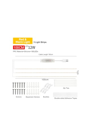 Vkemall Bitki Büyüme Lambası - 3 Kollu 100cm Kırmızı Sıcak Led Işık, 24 Saat Zamanlayıcı, 4 Parlaklık Seviyesi, Usb Güç