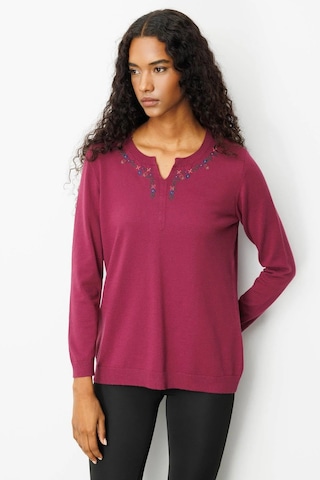 Desen Triko Kadın Sıfır Yaka Yakası Çiçek Nakış İşlemeli Bluz 25094 Mürdüm Mürdüm