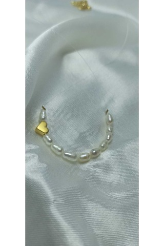 24k Altın Kaplama Hayalet İp Gerçek İnci Kalp Detaylı Kolye Beyaz Çok Renkli