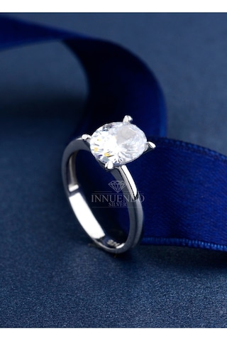925 Ayar Gümüş 10x8 Mm 4 Karat Oval Tektaş Gümüş