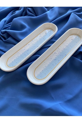 Gelincik Model 2 Adet Zeytinlik Sunum Tabağı Mavi