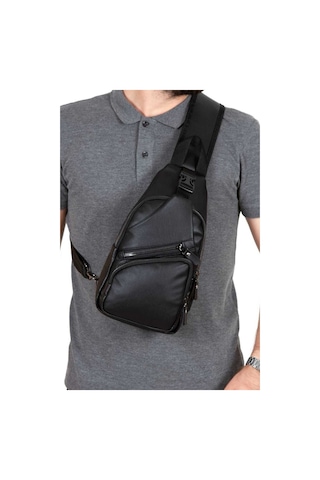 Anholt Yıkama Deri Çapraz Askılı Göğüs ve Omuz Çantası Siyah