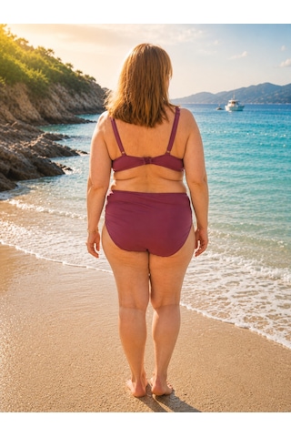 Büyük Beden Kaplı Büzgü Detaylı Sabit Pedli Siyah Bikini Takım Gülkurusu