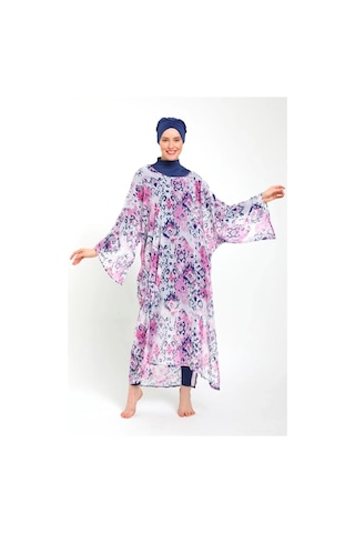 Desenli Şifon Pareo - Plaj Elbisesi Chlly Pembe