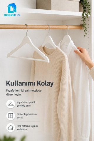 Beyaz Ahşap Görünümlü Elbise Askısı 3 Lü Plastik Kıyafet Askısı Dolap İçi Gardırop Düzenleyici 44x22 Cm