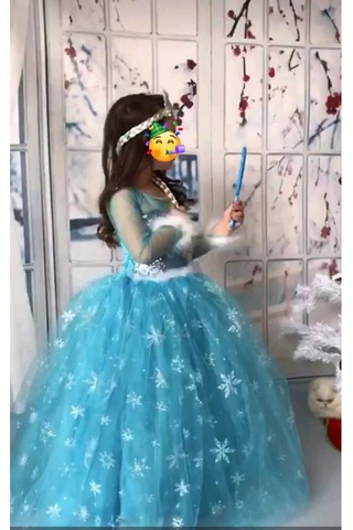 Parti Selesi Kız Çocuk Mavi Uzun Kol Simli Tarlatanlı Full Set Elsa Kostümü Mavı