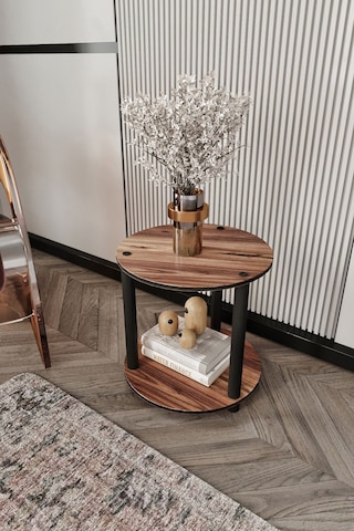 2 Katlı Dekoratif Yuvarlak Kitaplık Ceviz Ceviz