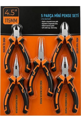 5 Parça Mini Pense Seti 4,5 İnc 11,43 Cm Pratik Pense Kargaburun Yankeski Kablo Kesme Set Profesyonel Set