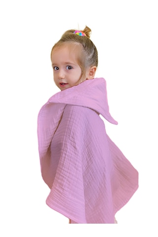 Joyous Mom Kids Organik Muslin Banyo Kese Ve Havlu Seti Koyu Pudra