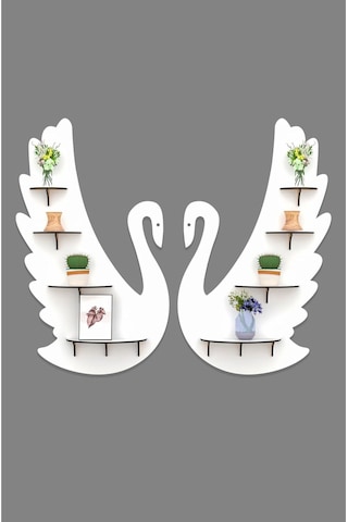 Kuğu Raf Duvar Dekoru Ahşap "8 Raflı Duvar Dekerasyonu" Mobilya