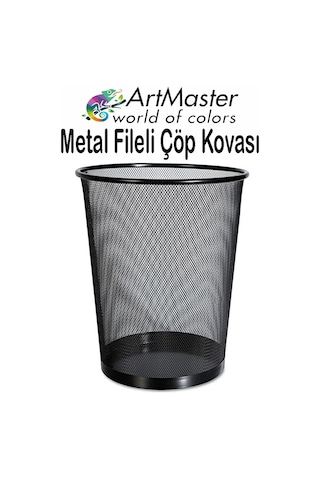 Siyah Çöp Kovası Paslanmaz Çelik Fileli 1 Adet Ofis Büro Okul Çöp Kovası Metal Delikli Kolay Kullanım Siyah
