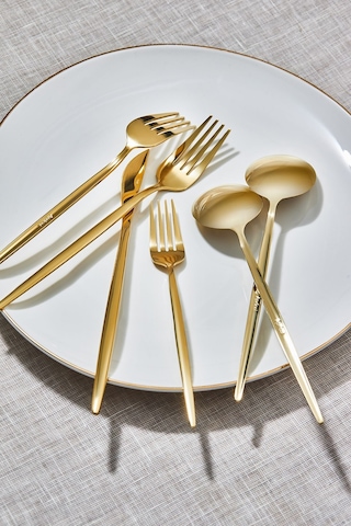 Apricot Faro 24 Parça 6 Kişilik Çatal Kaşık Bıçak Kutulu Shiny Gold