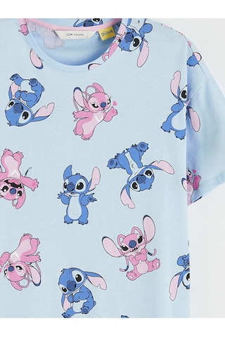 Lc Waikiki Mavi Bisiklet Yaka Stitch Ve Angel Baskılı Kadın Gecelik