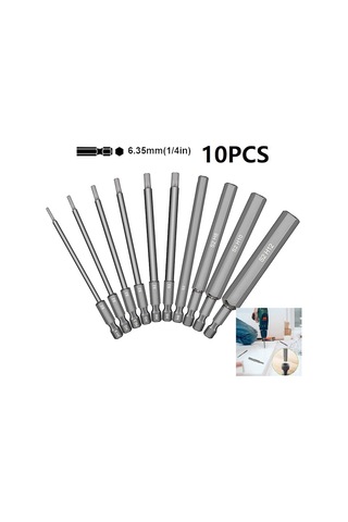 Sointeresting 10 Adet 50mm Altıgen Anahtar Matkap Ucu Metrik H1.5-h12 Elektrikli Altıgen Tornavida Anahtar Soket
