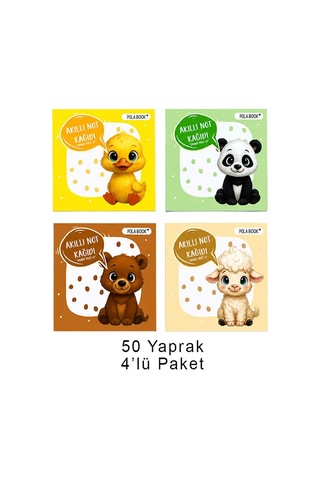 Hayvanlı Mini Akıllı Not Kağıdı 50 Yaprak Yapışkansız Post-it 4'lü - 9011425711588