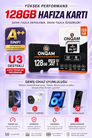 128gb Hafıza Kartı U3 Destekli A++ Class 10 Güvenlik Kameraları Telefon Müzik Çalar Ve Tablete Uygun Hafıza Kartı