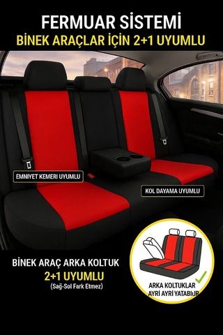 Skoda Scala 2019 Ve Sonrası Araca Uyumlu Oto Koltuk Kılıfı Tay Tüyü Kırmızı Siyah Renk